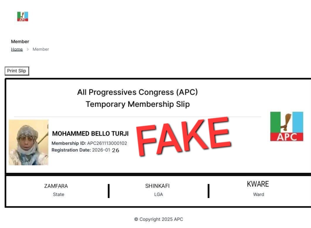 Fake and Vile Fabrication— APC Disowns Alleged Membership Slip Linked to  Muhammad Turji